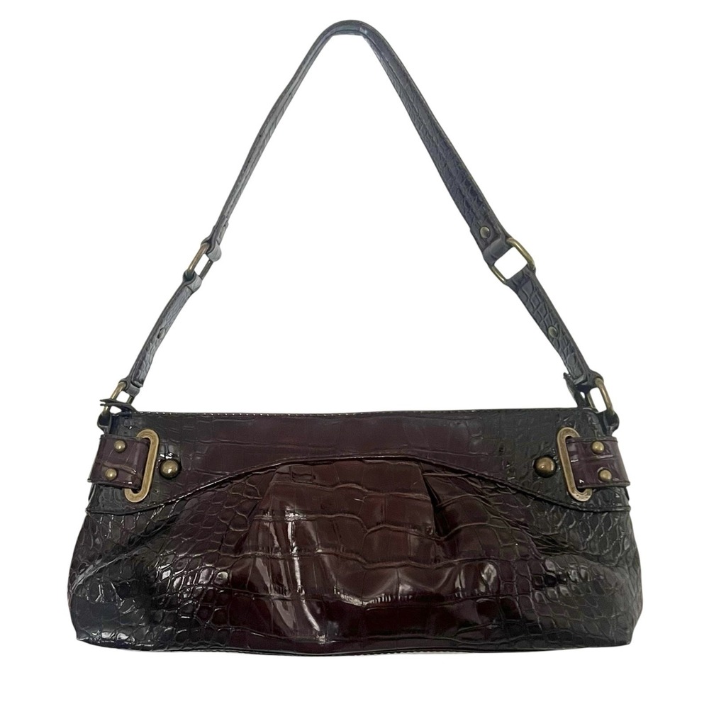 Worthington Womens Dark Brown Croc Embossed‎ Shoulder Bag Handbag